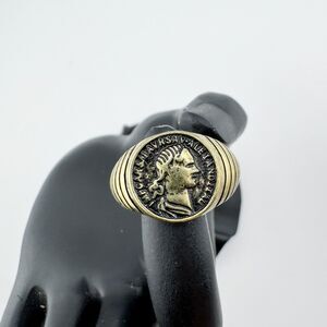 Vintage Coin Ring Roman  Gold Tone Men's Emperor Profile Signet Style Retro Bold